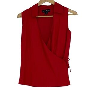 Mercer & Madison red linen blend wrap sleeveless top wms sz 4